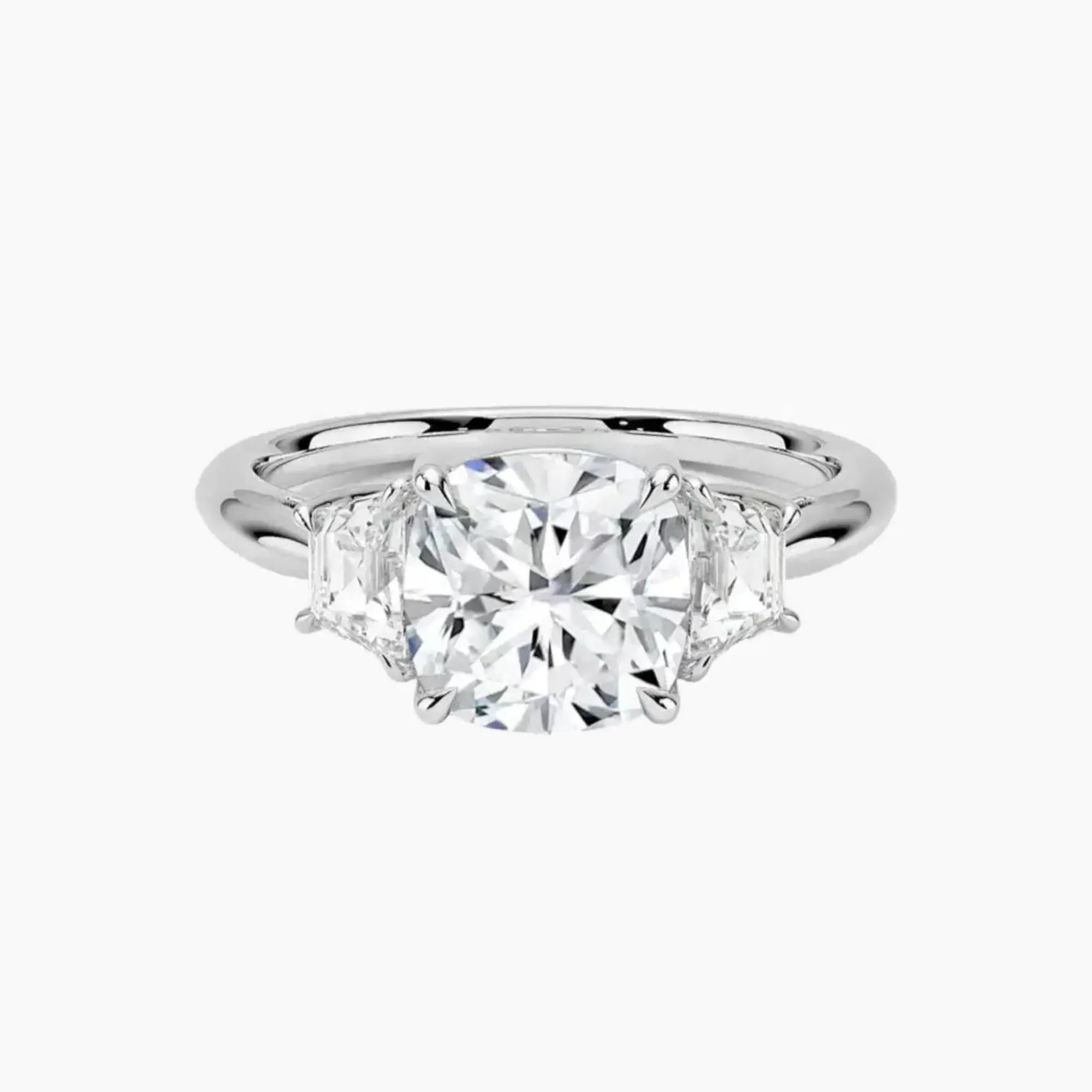 Oriana Cushion Three Stone 3 Carat Lab Grown Diamond Engagement Ring in 18K Rose Gold