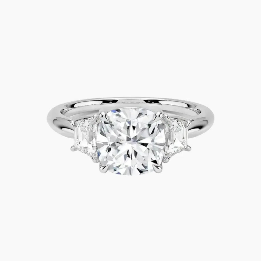 Oriana Cushion Three Stone 3 Carat Lab Grown Diamond Engagement Ring in 18K Yellow Gold