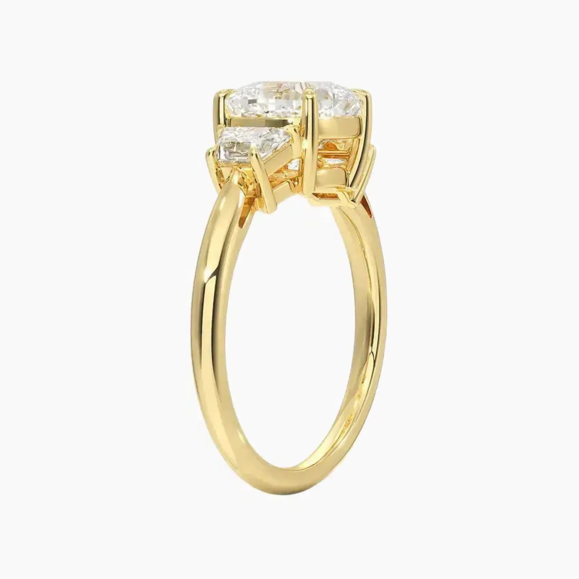 Oriana Cushion Three Stone 3 Carat Lab Grown Diamond Engagement Ring in 14K Rose Gold