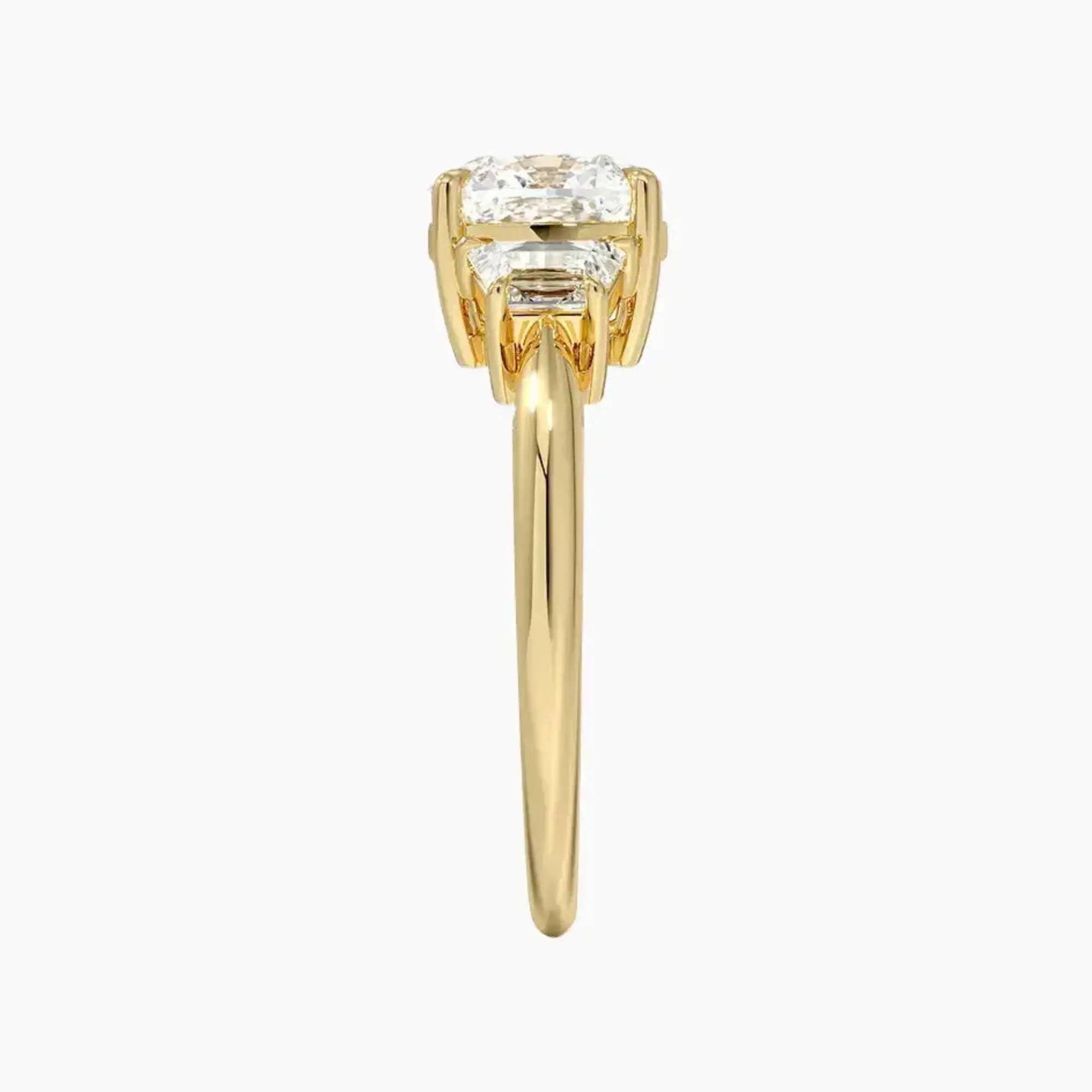 Oriana Cushion Three Stone 1.5 Carat Lab Grown Diamond Engagement Ring in 14K Yellow Gold