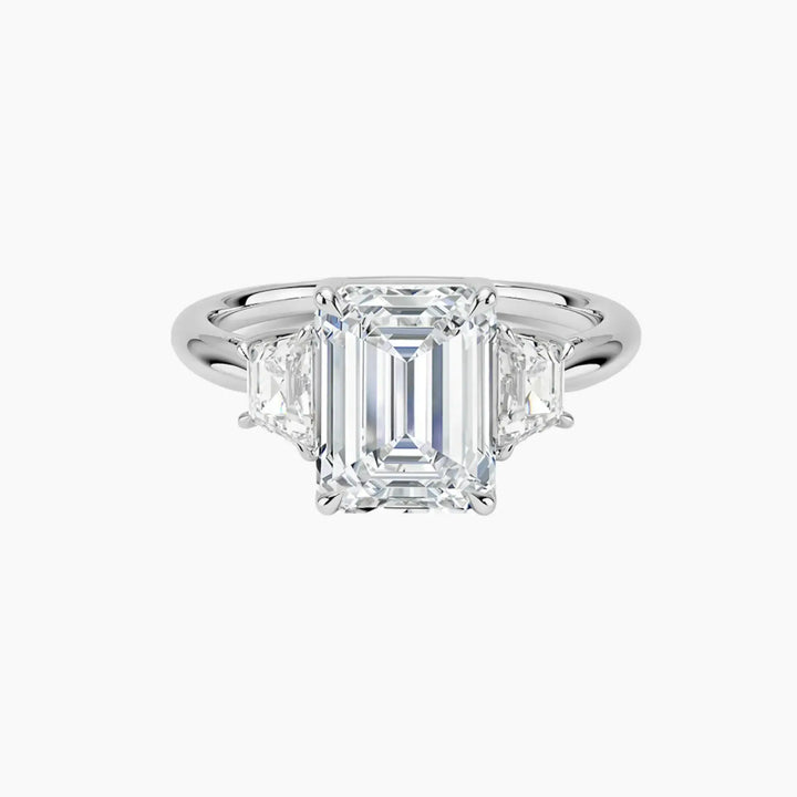 Oriana Emerald Three Stone 2.5 Carat Lab Grown Diamond Engagement Ring in 18K White Gold