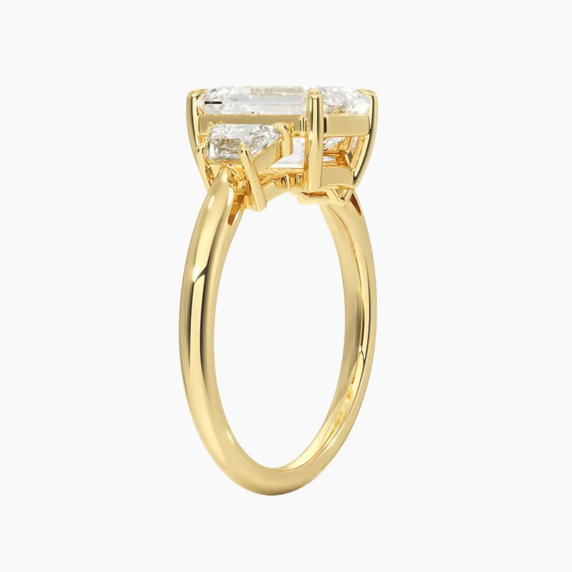 Oriana Emerald Three Stone 2.5 Carat Lab Grown Diamond Engagement Ring in 18K Yellow Gold