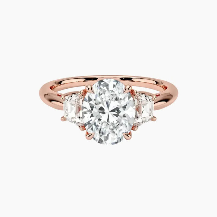 Oriana Oval Three Stone 2.5 Carat Lab Grown Diamond Engagement Ring in 18K Rose Gold