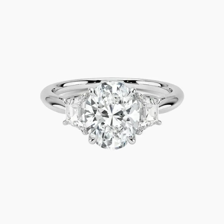 Oriana Oval Three Stone 2.5 Carat Lab Grown Diamond Engagement Ring in 18K White Gold