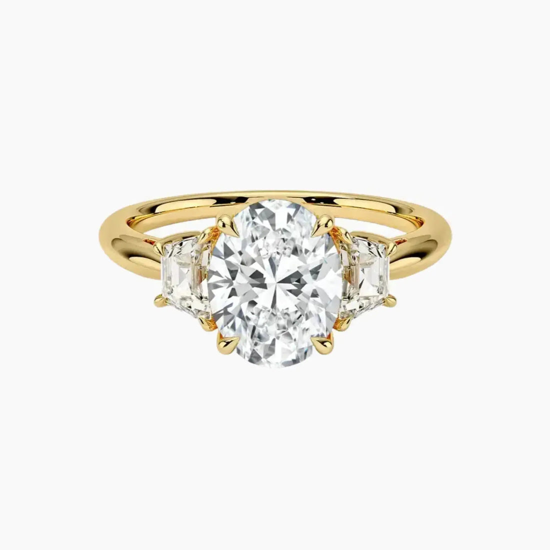 Oriana Oval Three Stone 2 Carat Lab Grown Diamond Engagement Ring in 18K Yellow Gold