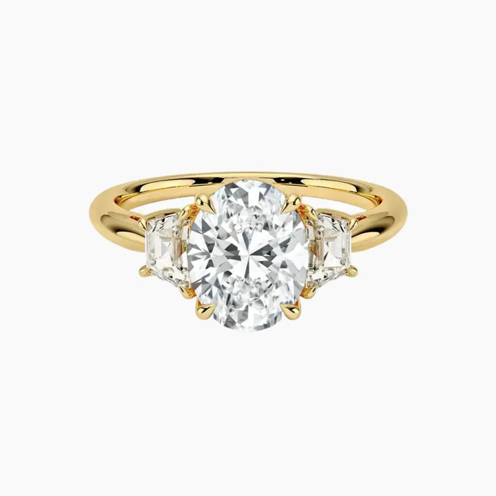 Oriana Oval Three Stone 3 Carat Lab Grown Diamond Engagement Ring in 14K Yellow Gold