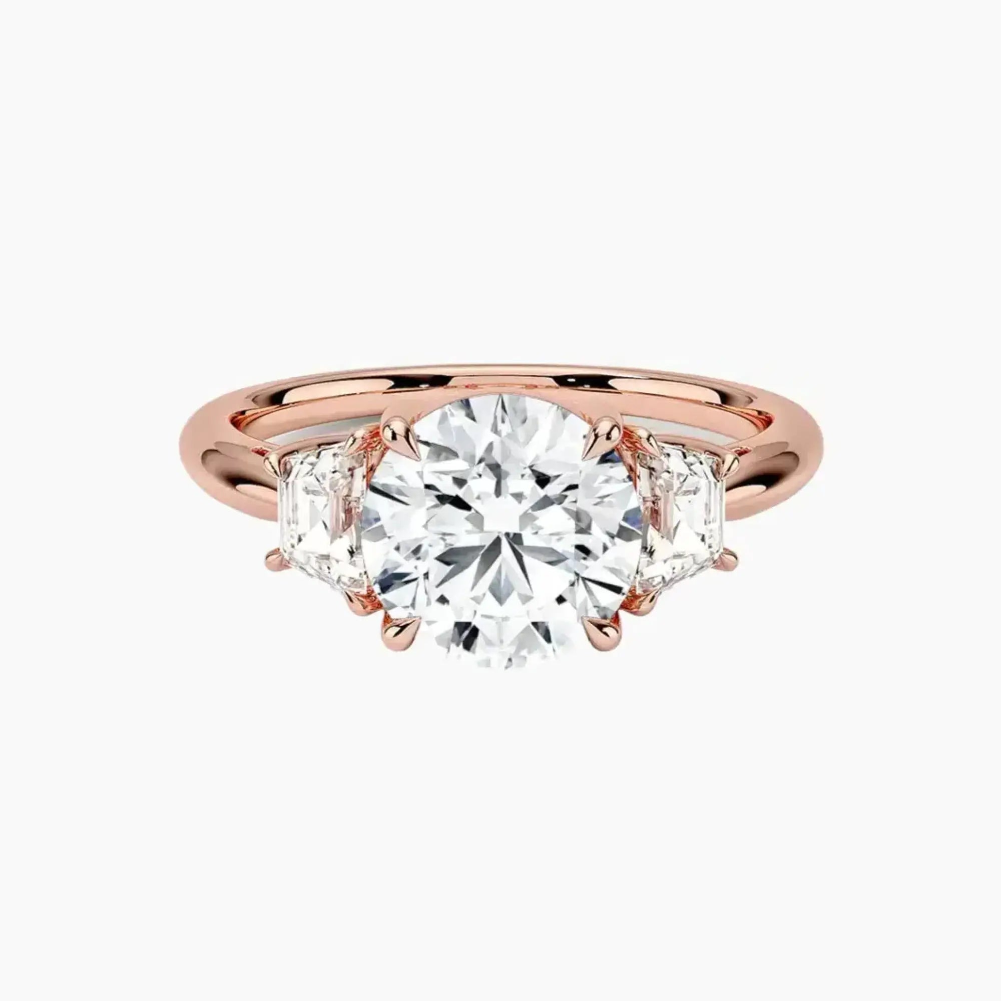 Oriana Round Three Stone 3 Carat Lab Grown Diamond Engagement Ring in 14K Yellow Gold
