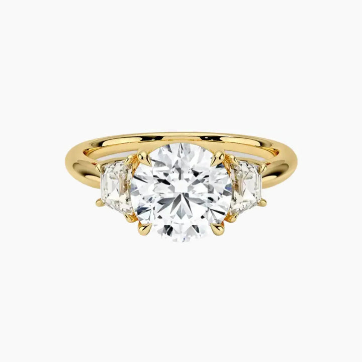 Oriana Round Three Stone 2 Carat Lab Grown Diamond Engagement Ring in 18K Yellow Gold