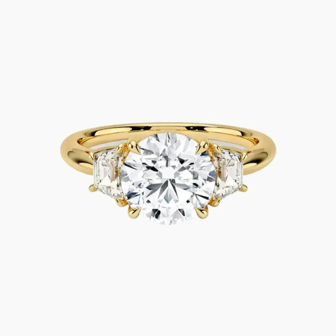Oriana Round Three Stone 2.5 Carat Lab Grown Diamond Engagement Ring in 14K Yellow Gold