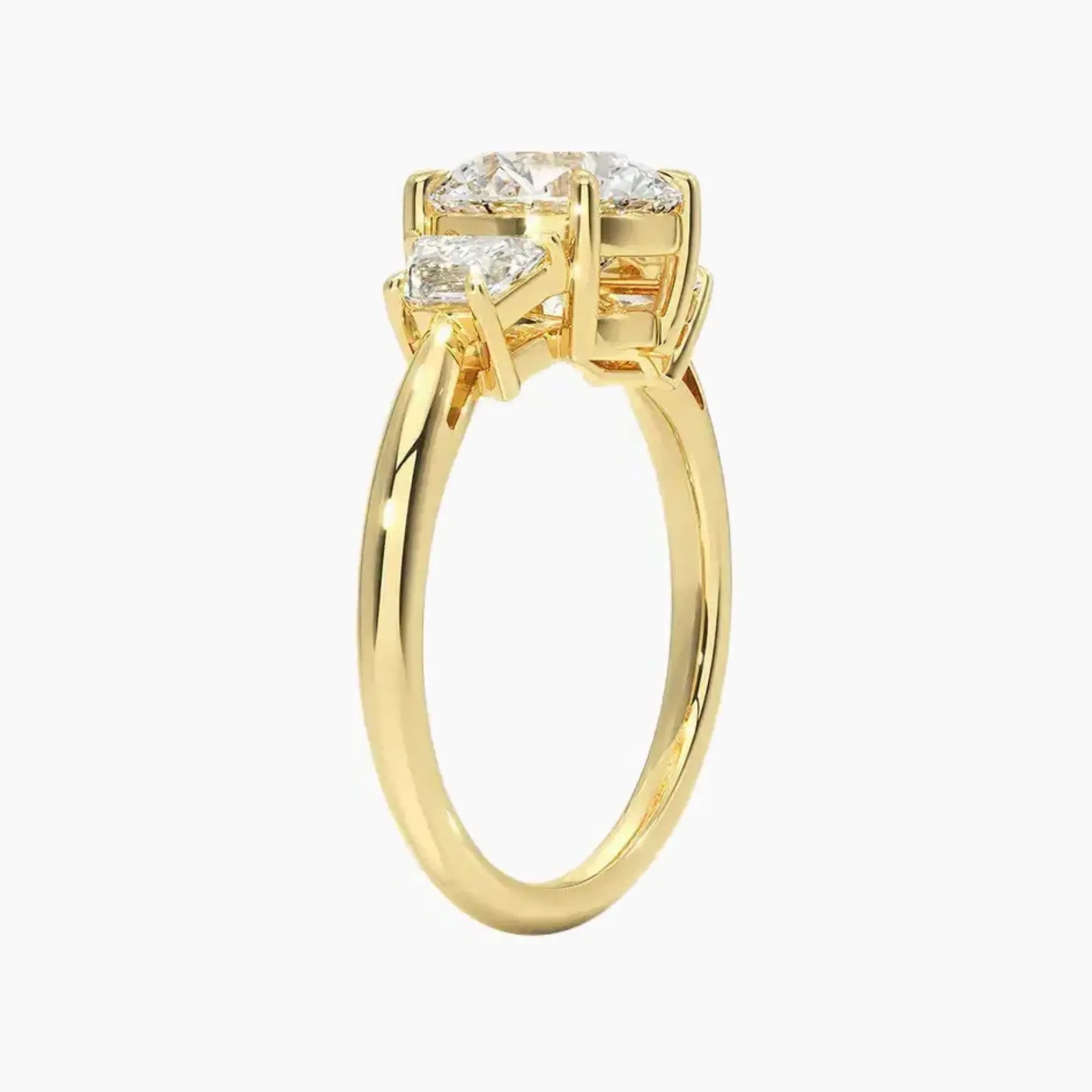 Oriana Round Three Stone 2.5 Carat Lab Grown Diamond Engagement Ring in 14K Yellow Gold
