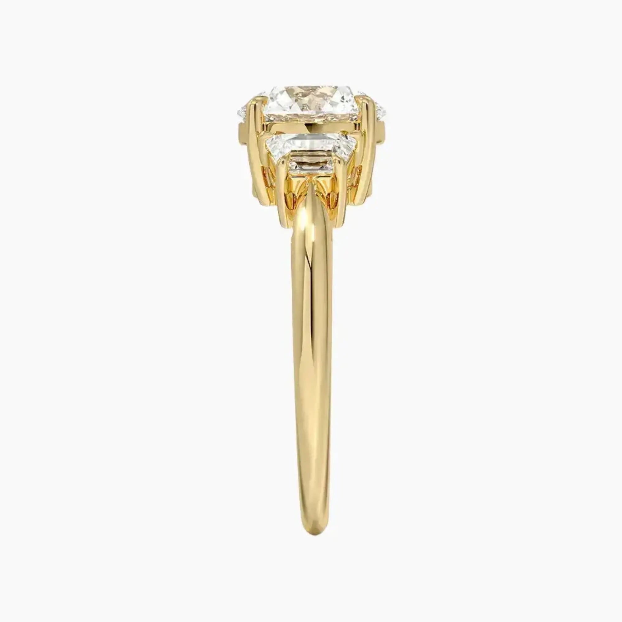 Oriana Round Three Stone 1.5 Carat Lab Grown Diamond Engagement Ring in 14K Yellow Gold
