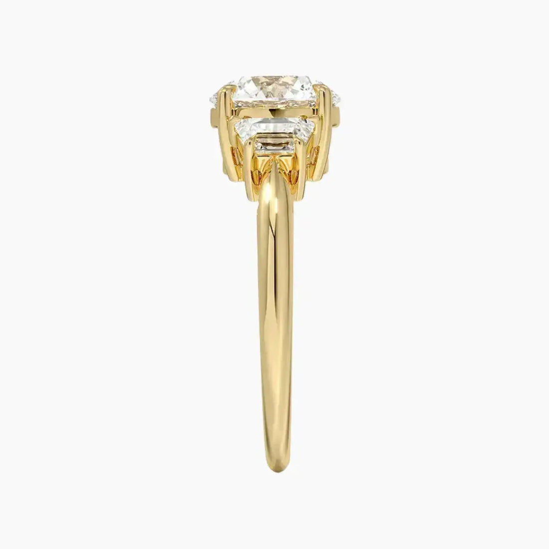 Oriana Round Three Stone 3 Carat Lab Grown Diamond Engagement Ring in 18K Yellow Gold
