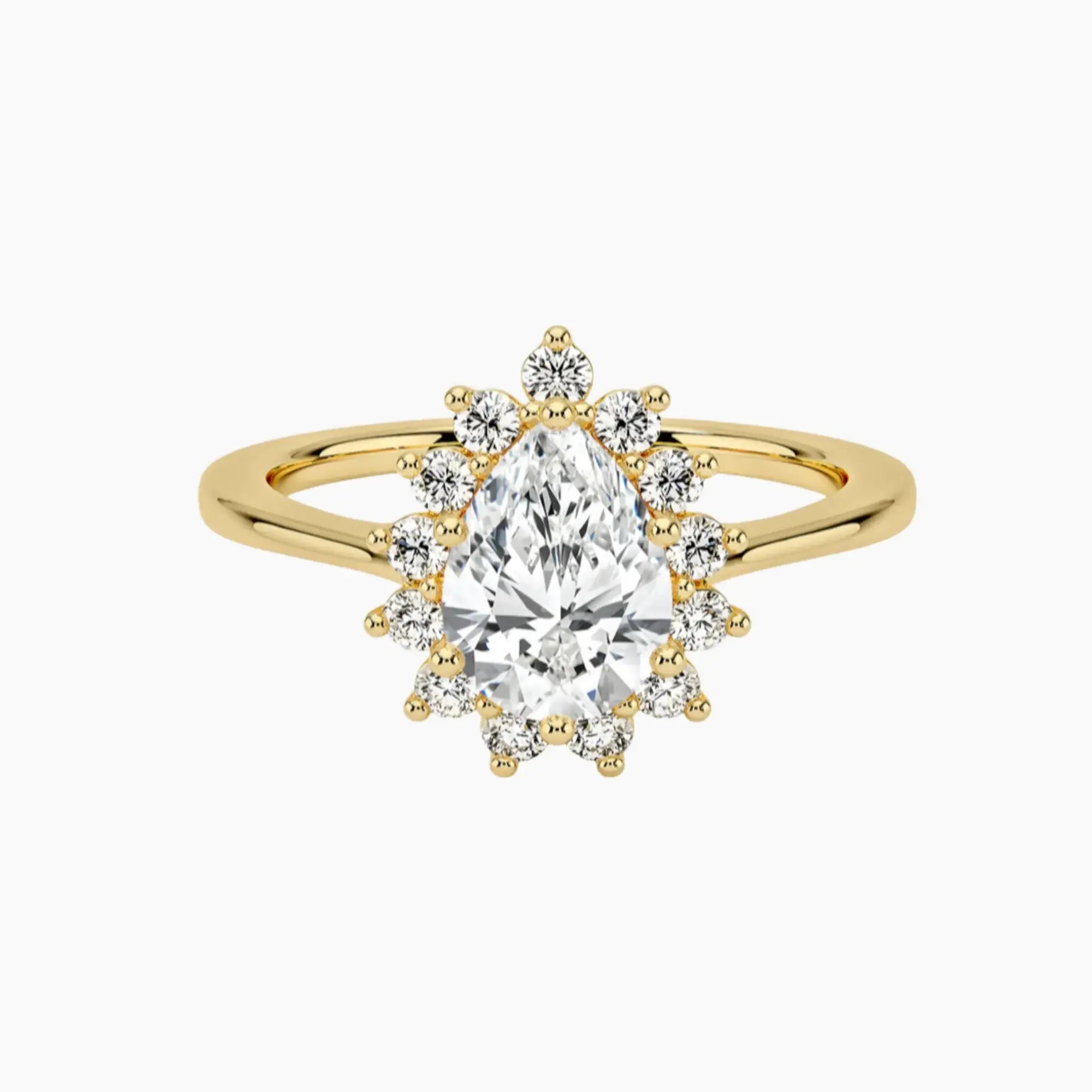 Soraya Pear Designer 3 Carat Lab Grown Diamond Engagement Ring in 18K Yellow Gold