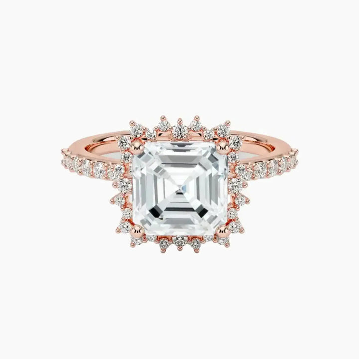 Coraline Asscher Designer 3 Carat Lab Grown Diamond Engagement Ring in 18K Rose Gold