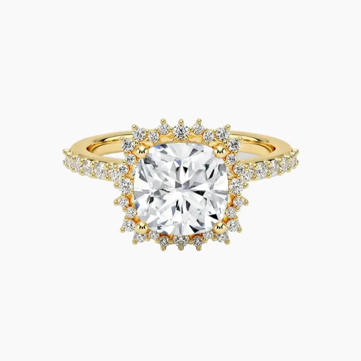Coraline Cushion Designer 3 Carat Lab Grown Diamond Engagement Ring in 18K Yellow Gold