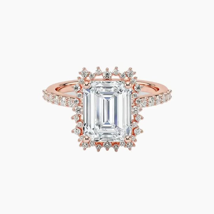 Coraline Emerald Designer 3 Carat Lab Grown Diamond Engagement Ring in 18K Rose Gold
