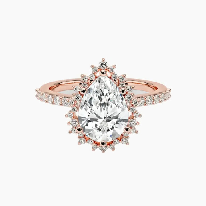 Coraline Pear Designer 3 Carat Lab Grown Diamond Engagement Ring in 18K Rose Gold
