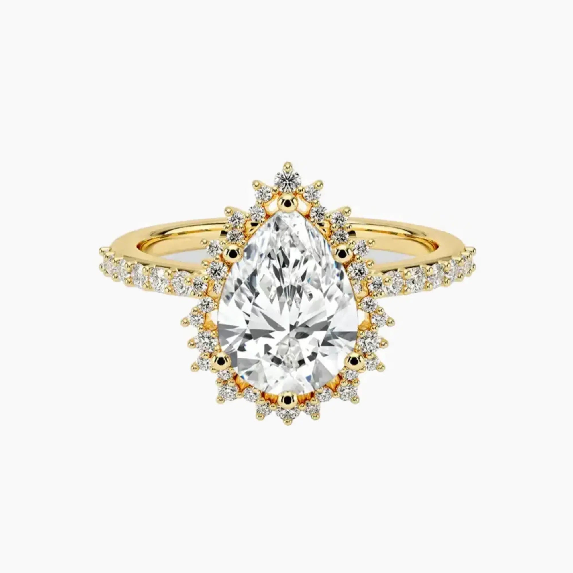 Coraline Pear Designer 3 Carat Lab Grown Diamond Engagement Ring in 14K Yellow Gold