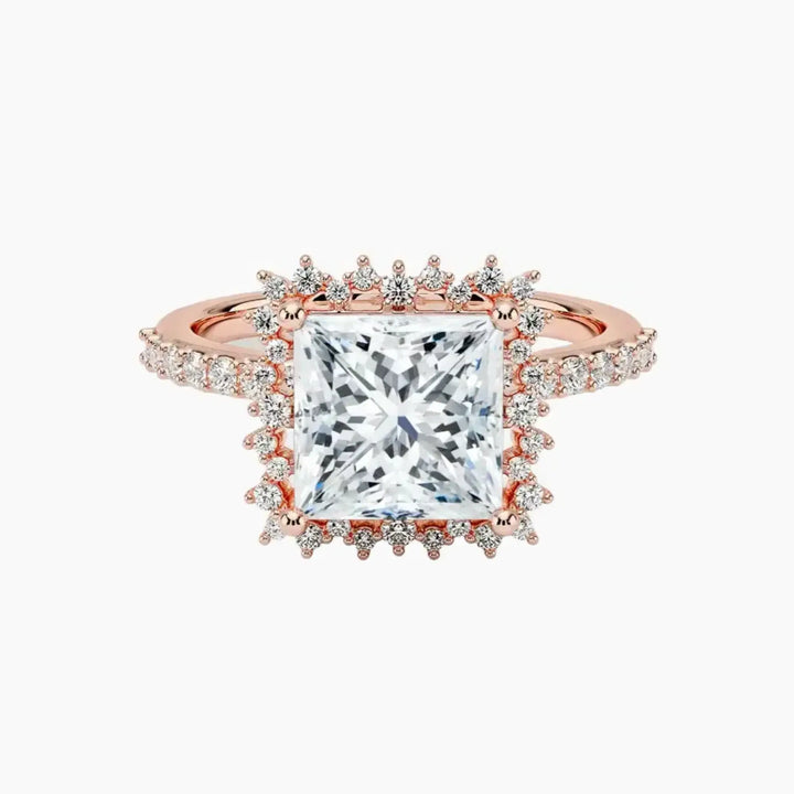 Coraline Princess Designer 3 Carat Lab Grown Diamond Engagement Ring in 18K Rose Gold