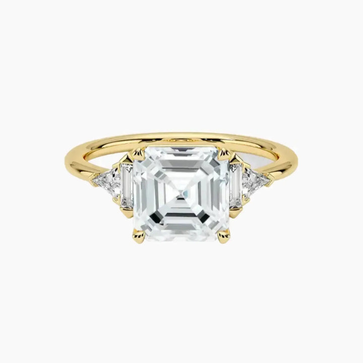 Honora Five Stone Asscher Designer 1.5 Carat Lab Grown Diamond Engagement Ring in 18K Yellow Gold