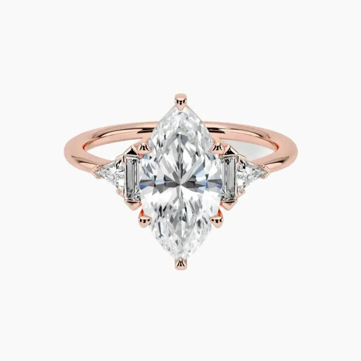 Honora Five Stone Marquise Designer 3 Carat Lab Grown Diamond Engagement Ring in 14K Rose Gold