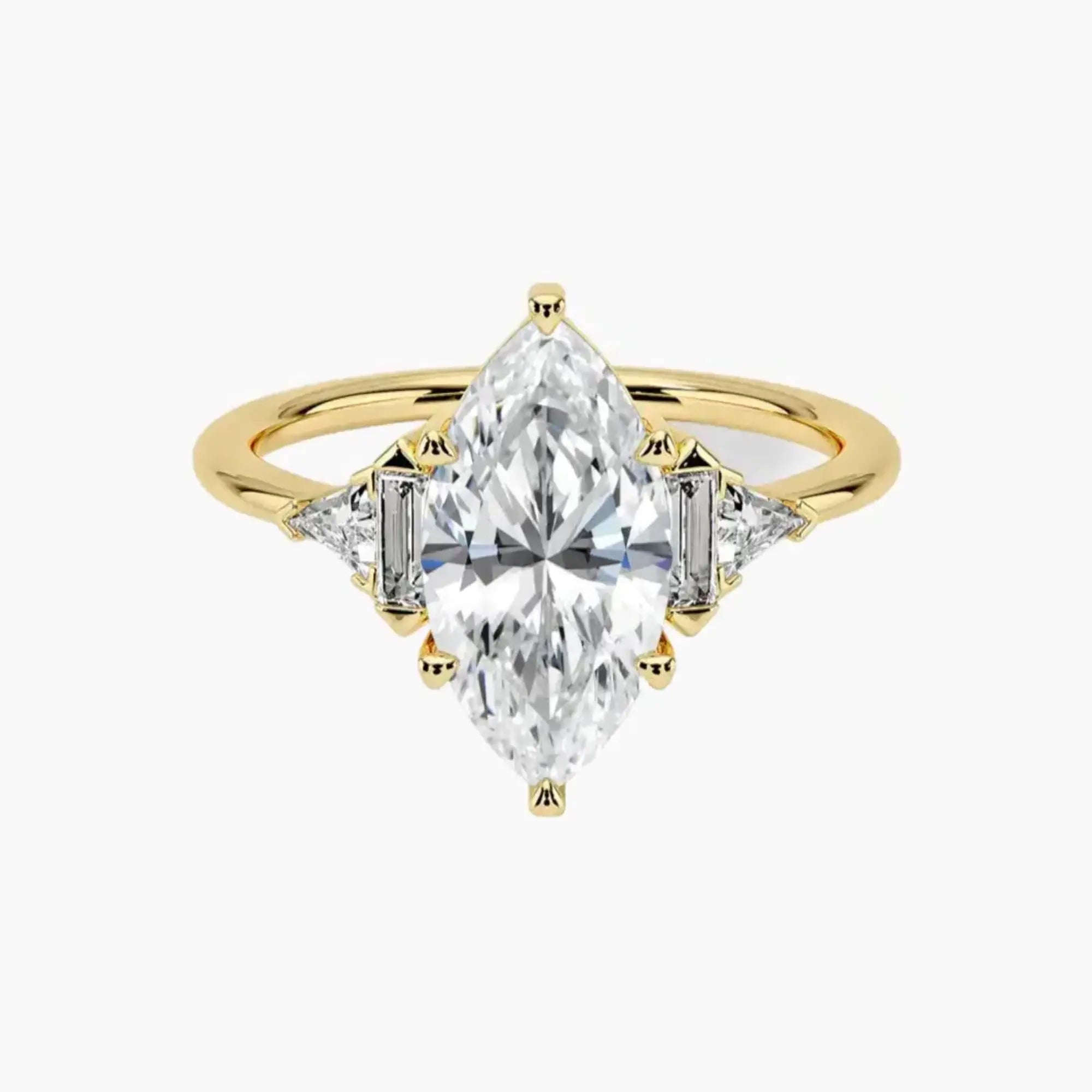 Honora Five Stone Marquise Designer 3 Carat Lab Grown Diamond Engagement Ring in 18K Yellow Gold