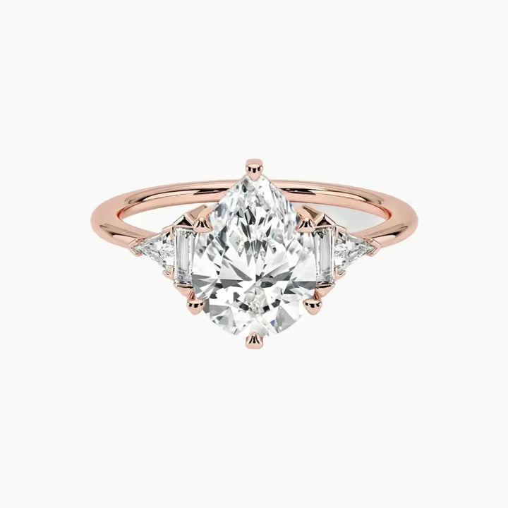 Honora Five Stone Pear Designer 3 Carat Lab Grown Diamond Engagement Ring in 18K Rose Gold