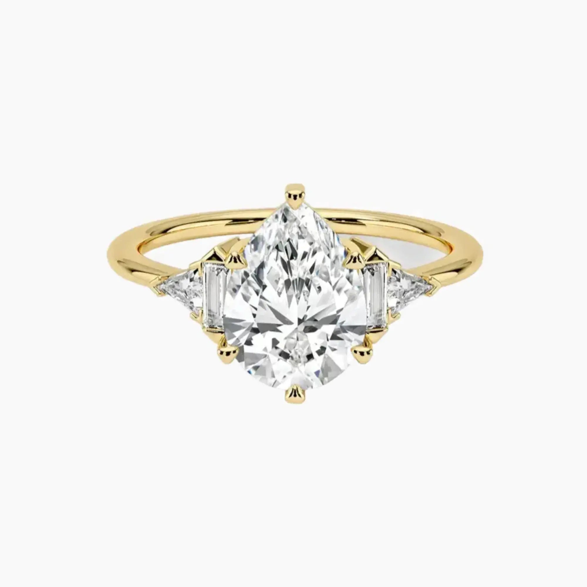 Honora Five Stone Pear Designer Diamond Ring Setting in 18K Yellow Gold