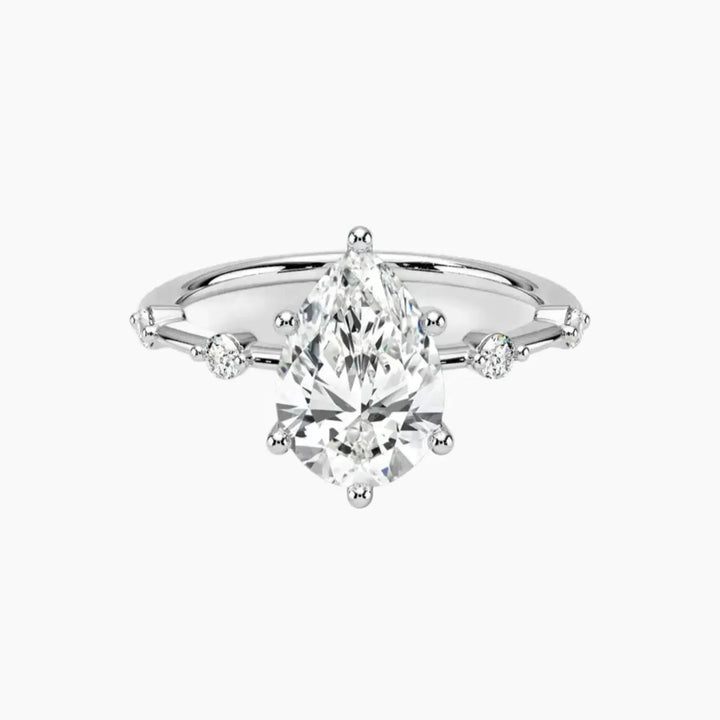 Sena Pear Designer 3 Carat Lab Grown Diamond Engagement Ring in 18K White Gold