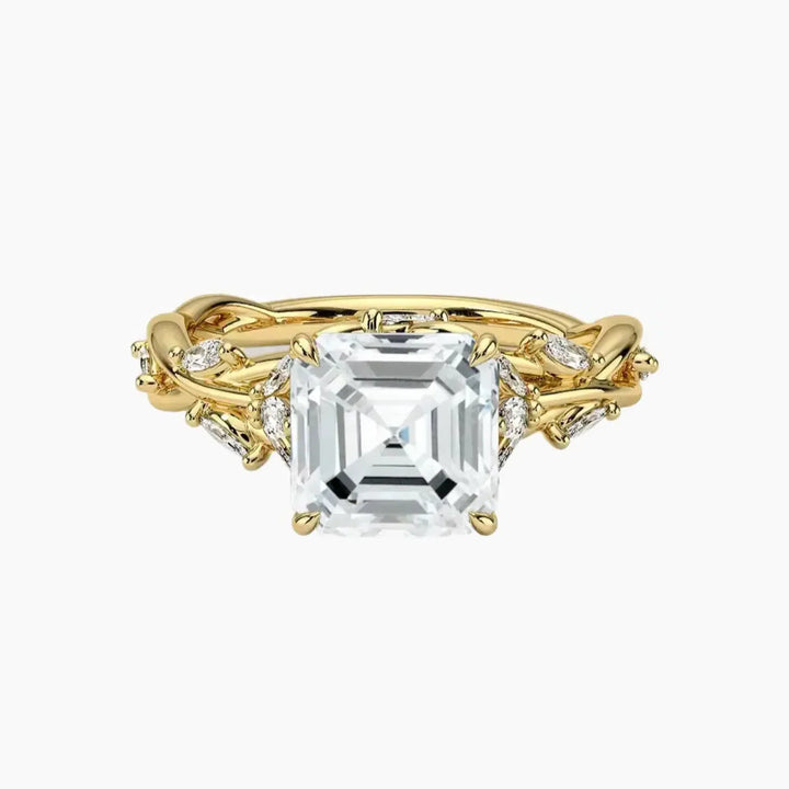 Melia Asscher Designer 3 Carat Lab Grown Diamond Engagement Ring in 18K Yellow Gold