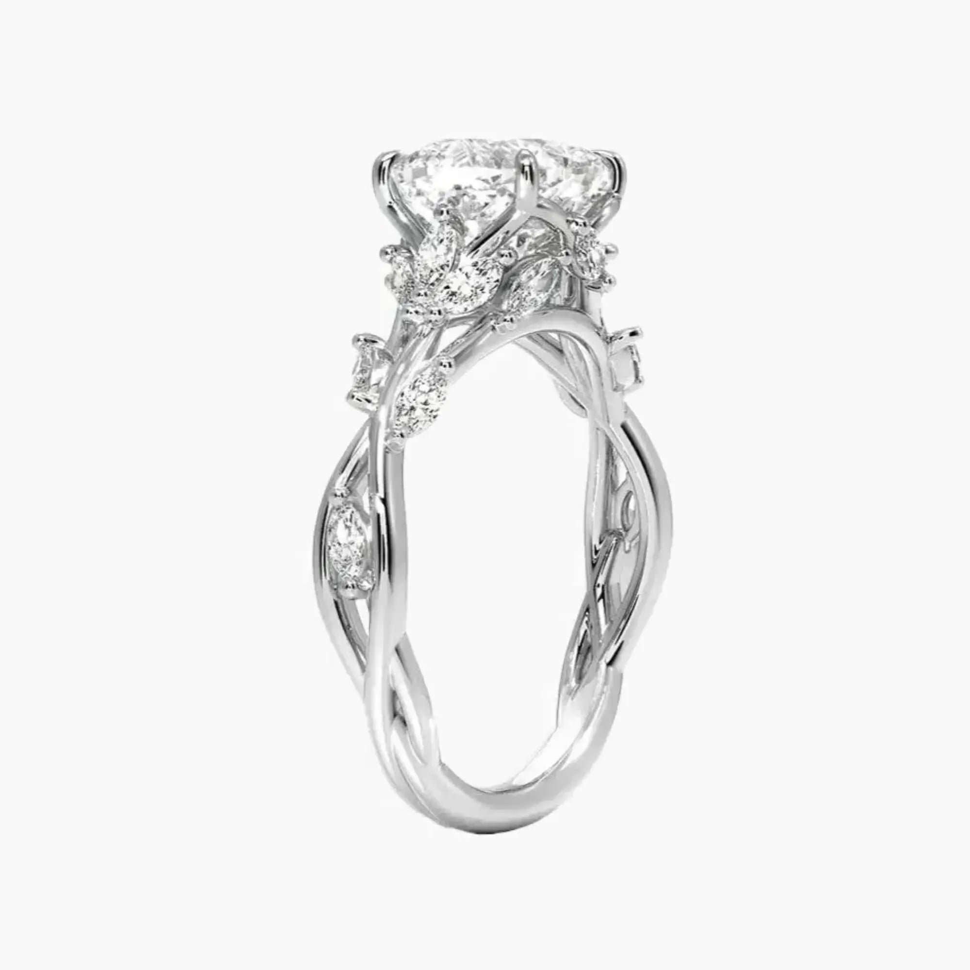 Melia Cushion Designer 3 Carat Lab Grown Diamond Engagement Ring in 18K White Gold