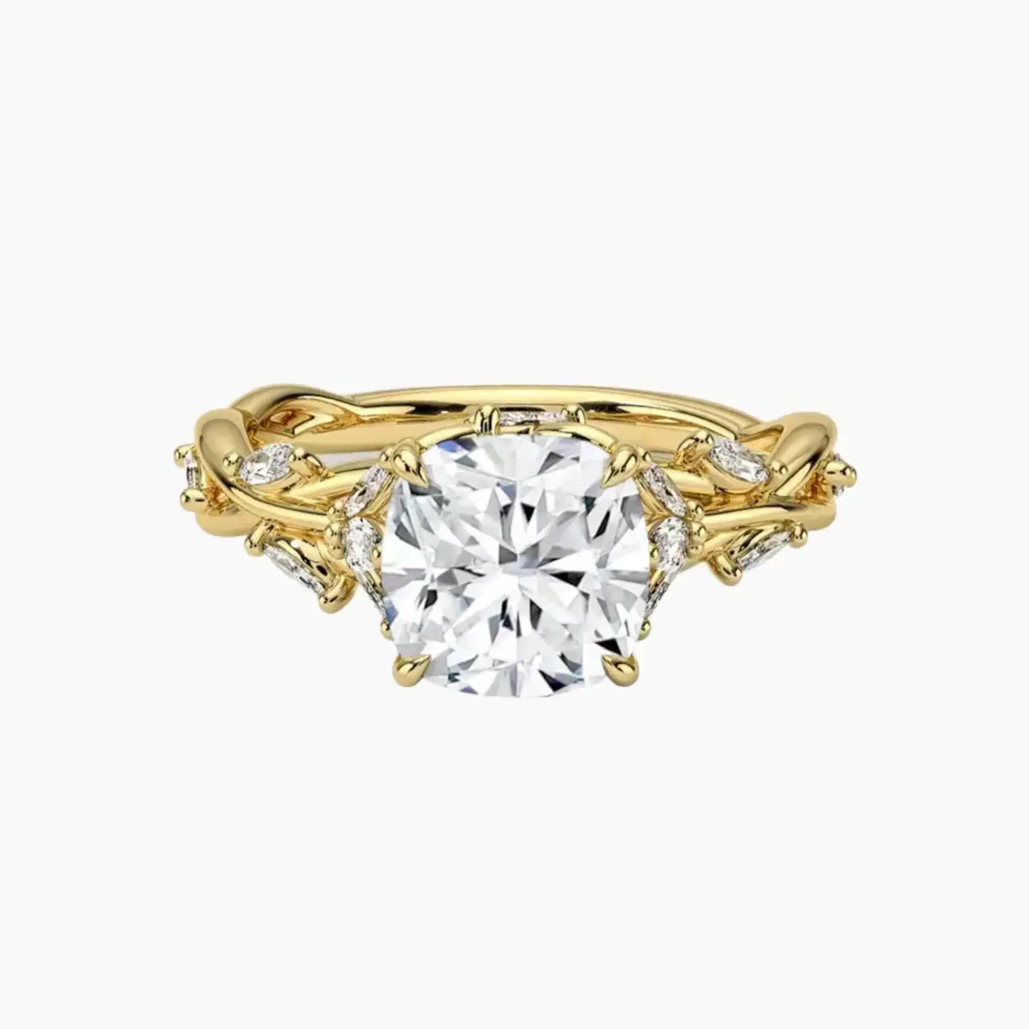 Melia Cushion Designer 3 Carat Lab Grown Diamond Engagement Ring in 18K Yellow Gold