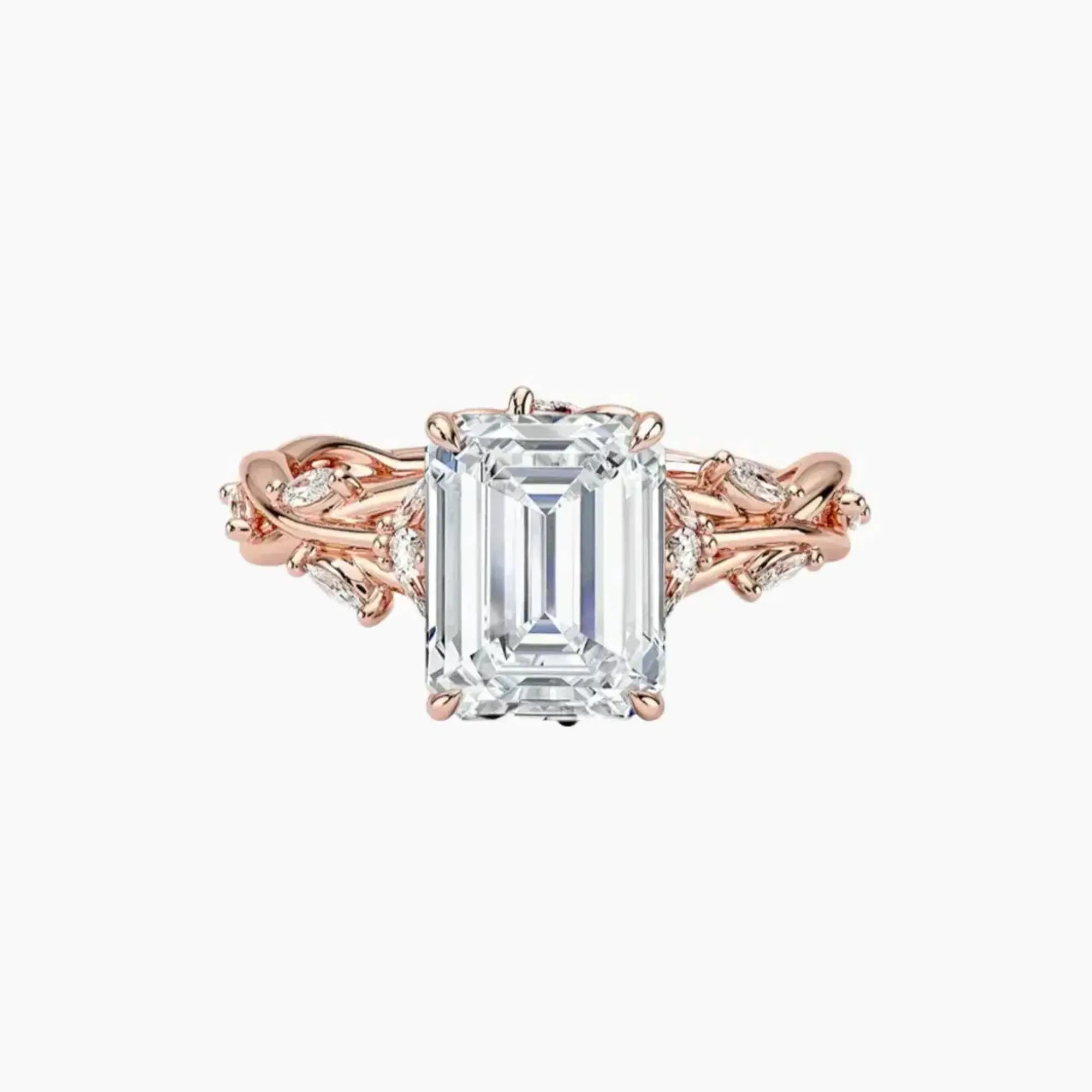 Melia Emerald Designer 1.5 Carat Lab Grown Diamond Engagement Ring in 18K Rose Gold