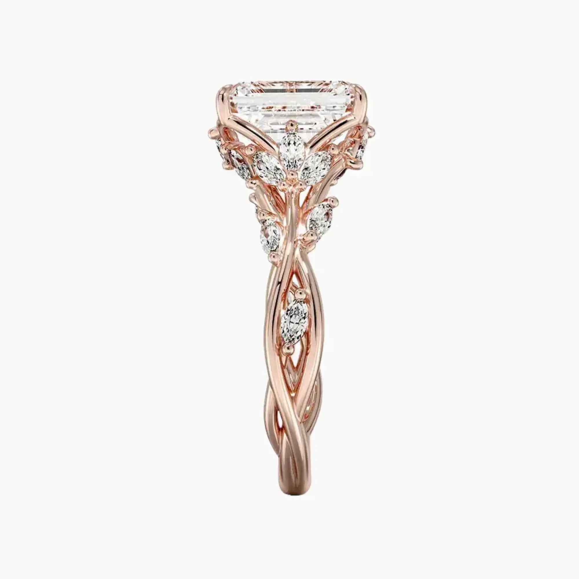 Melia Emerald Designer 1.5 Carat Lab Grown Diamond Engagement Ring in 18K Rose Gold