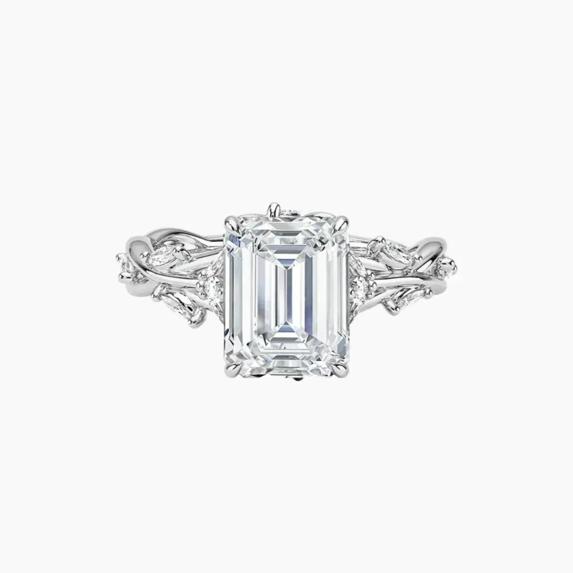 Melia Emerald Designer 1.5 Carat Lab Grown Diamond Engagement Ring in 18K White Gold