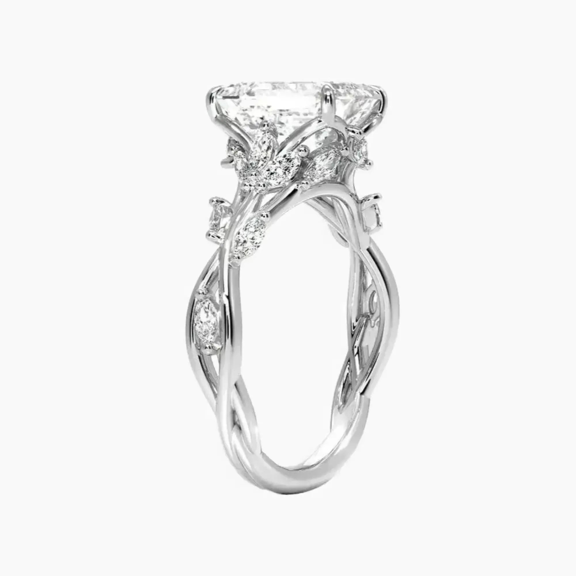 Melia Emerald Designer 1.5 Carat Lab Grown Diamond Engagement Ring in 18K White Gold