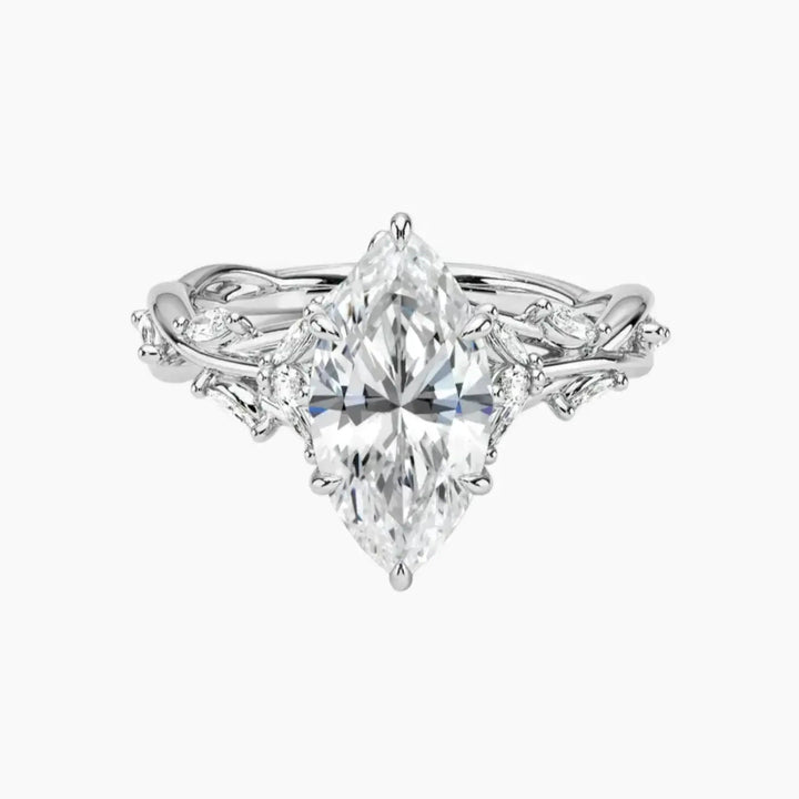 Melia Marquise Designer 3 Carat Lab Grown Diamond Engagement Ring in 14K White Gold