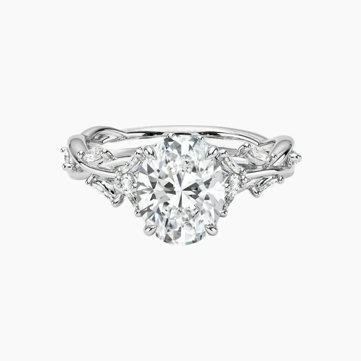 Melia Oval Designer 3 Carat Lab Grown Diamond Engagement Ring in 18K White Gold