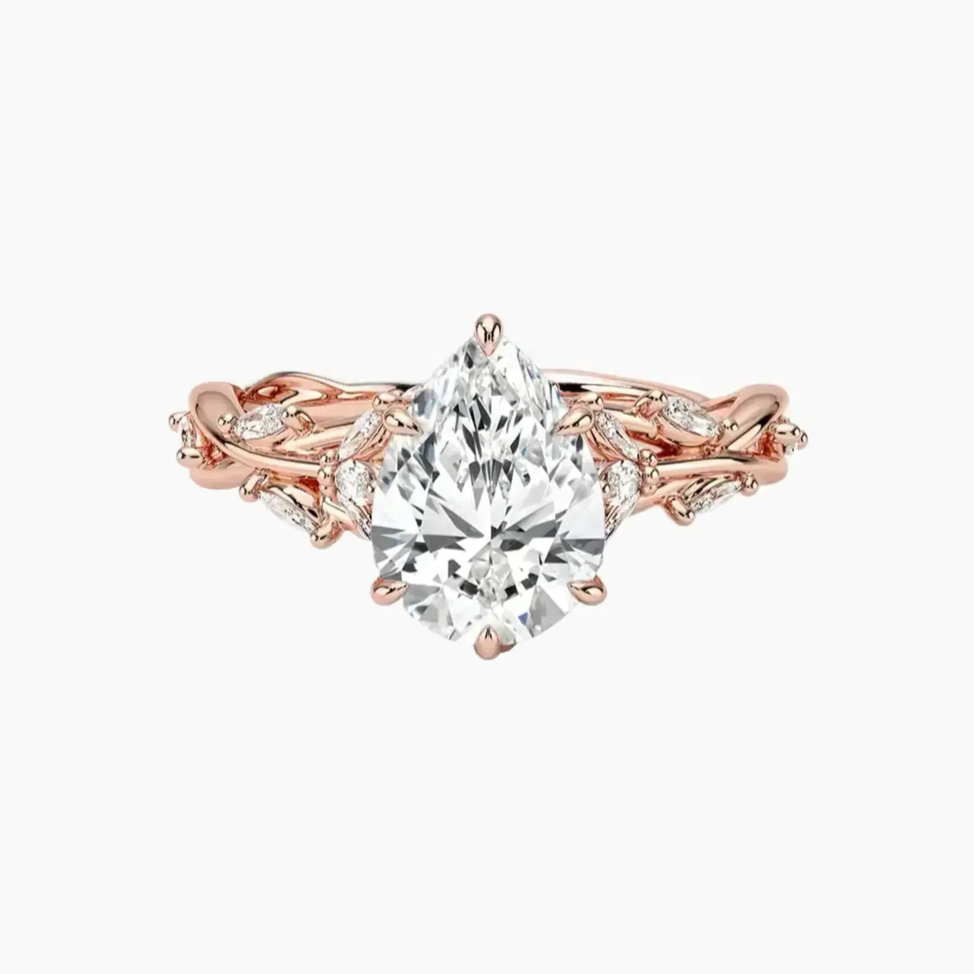 Melia Pear Designer 3 Carat Lab Grown Diamond Engagement Ring in 18K Yellow Gold