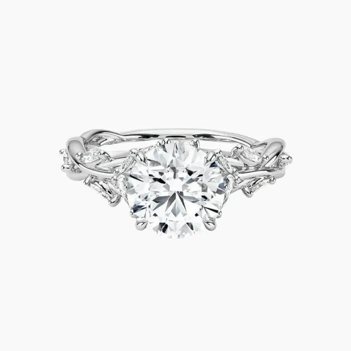 Melia Round Designer 3 Carat Lab Grown Diamond Engagement Ring in 18K White Gold