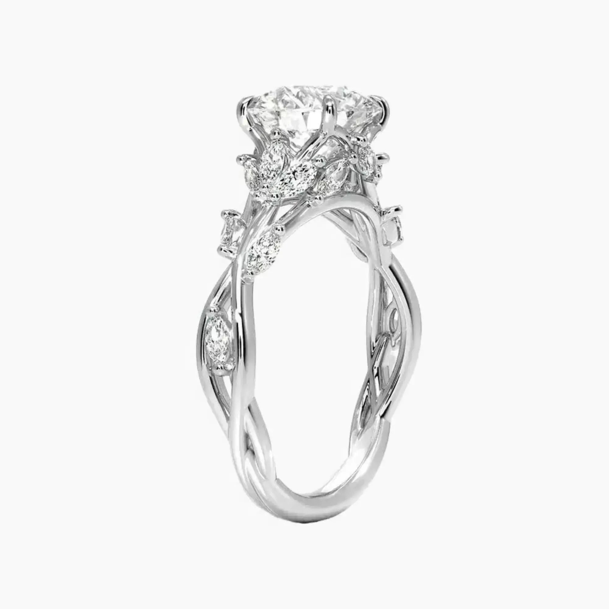 Melia Round Designer Diamond Ring Setting in 18K White Gold