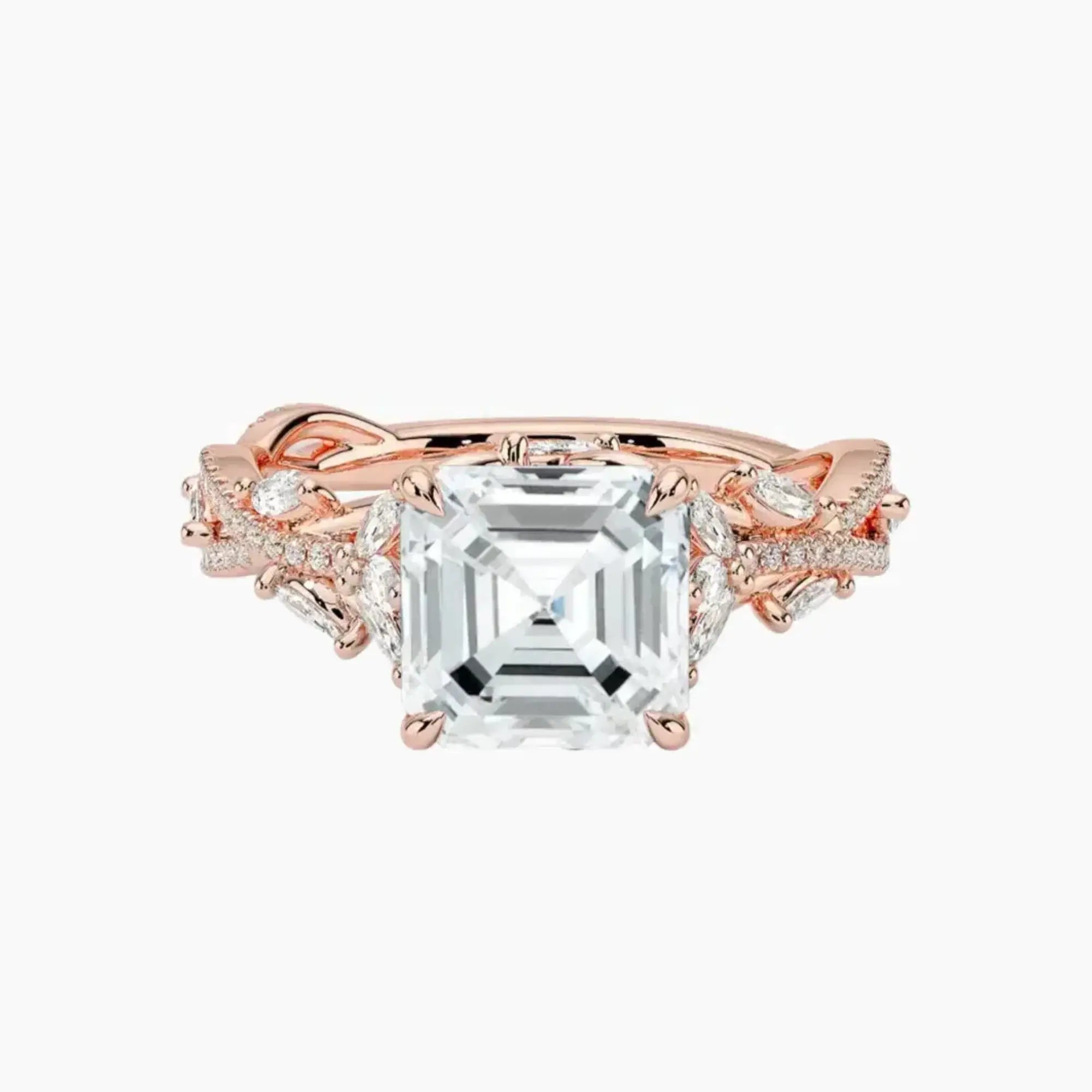 Melia Adorned Asscher Designer 3 Carat Lab Grown Diamond Engagement Ring in 14K Yellow Gold