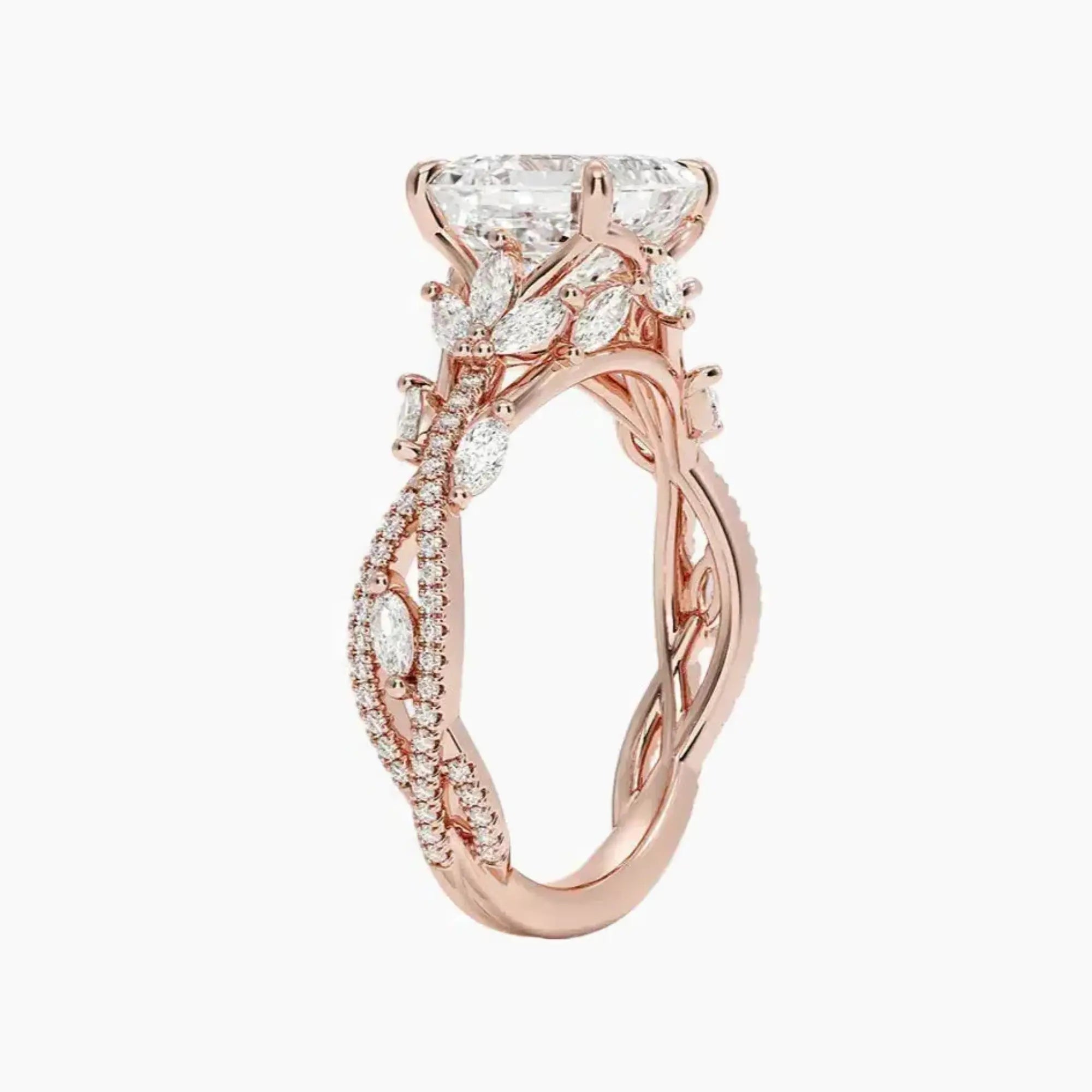 Melia Adorned Asscher Designer 3 Carat Lab Grown Diamond Engagement Ring in 14K Yellow Gold