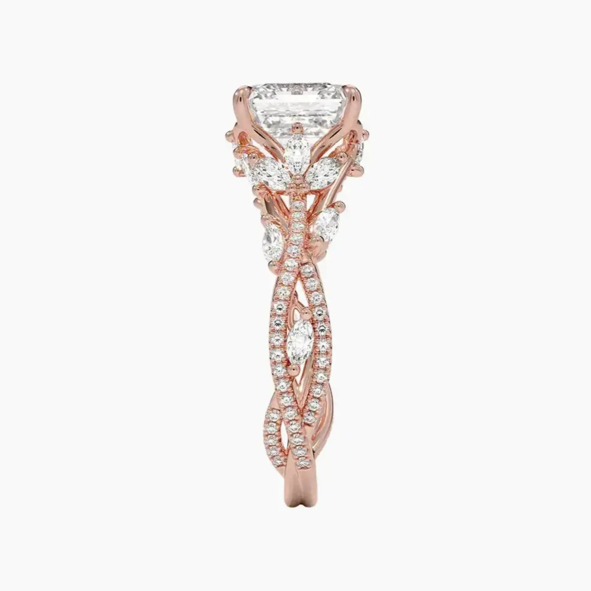 Melia Adorned Asscher Designer 1.5 Carat Lab Grown Diamond Engagement Ring in 14K Rose Gold
