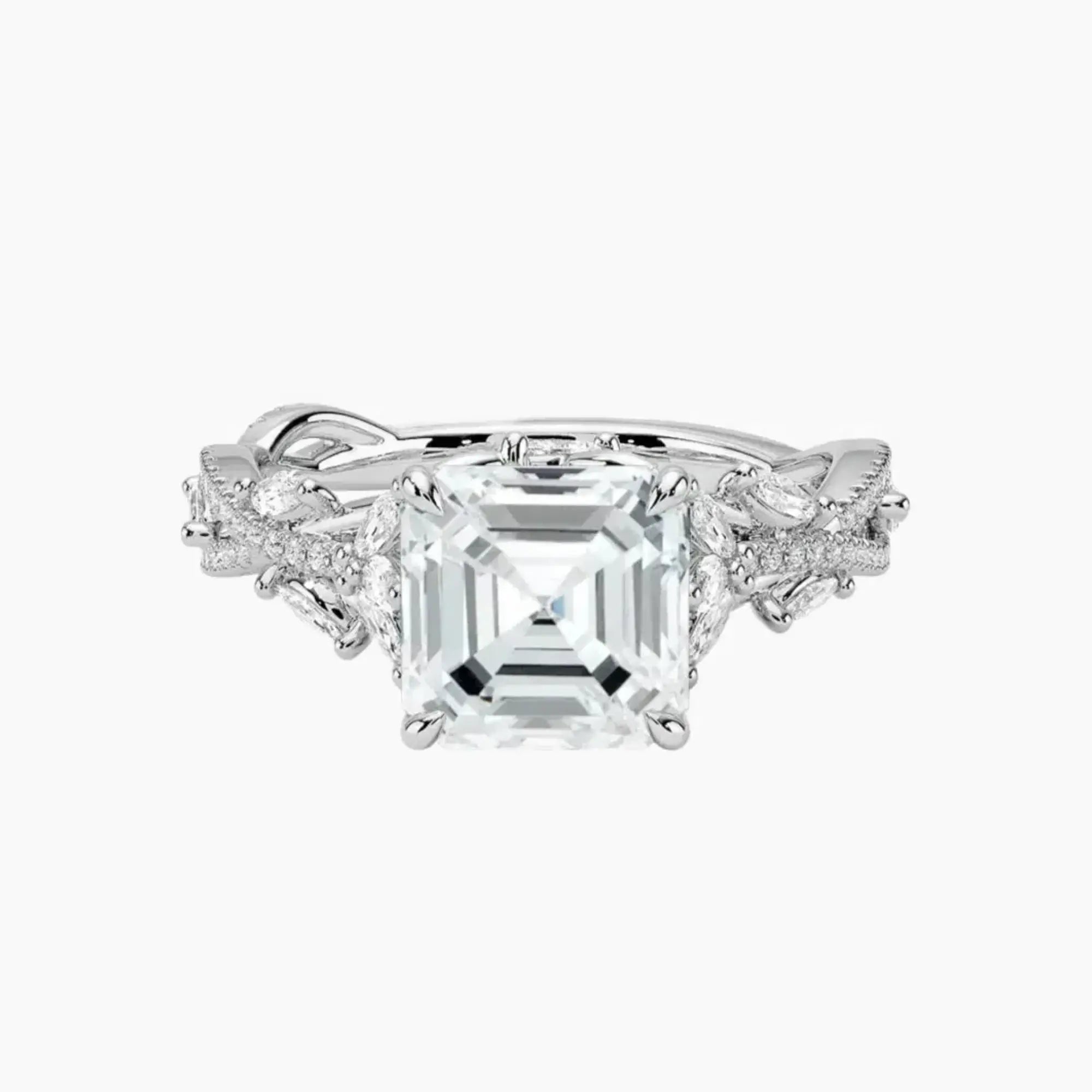 Melia Adorned Asscher Designer 3 Carat Lab Grown Diamond Engagement Ring in 18K Yellow Gold