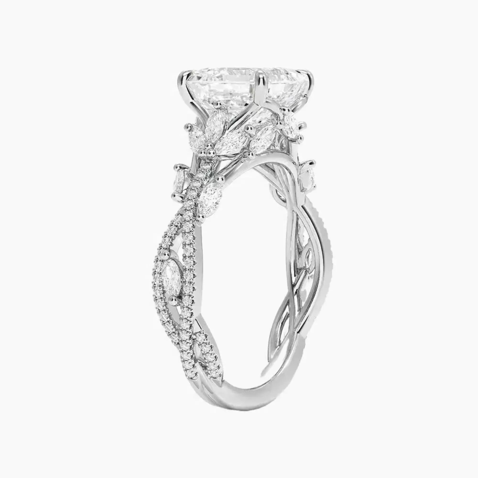 Melia Adorned Asscher Designer 2 Carat Lab Grown Diamond Engagement Ring in 18K White Gold