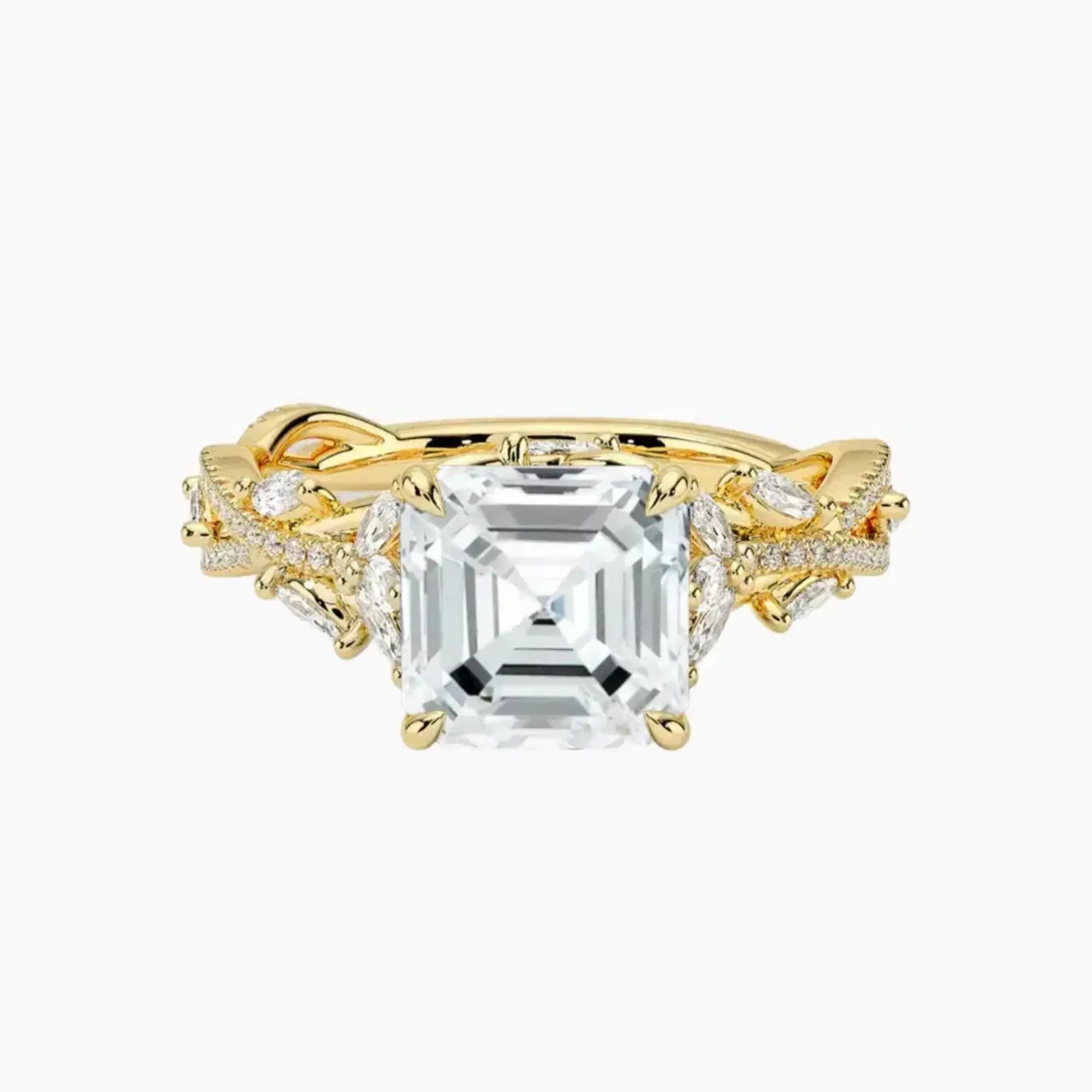 Melia Adorned Asscher Designer 2.5 Carat Lab Grown Diamond Engagement Ring in 14K Yellow Gold