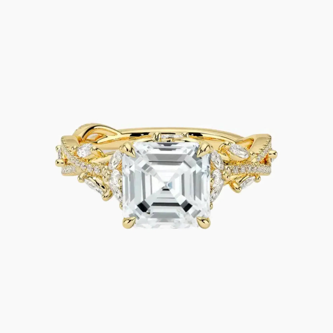 Melia Adorned Asscher Designer 2.5 Carat Lab Grown Diamond Engagement Ring in 14K Yellow Gold