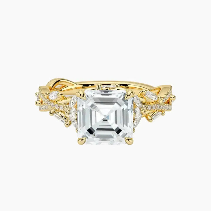 Melia Adorned Asscher Designer 1.5 Carat Lab Grown Diamond Engagement Ring in 18K Yellow Gold