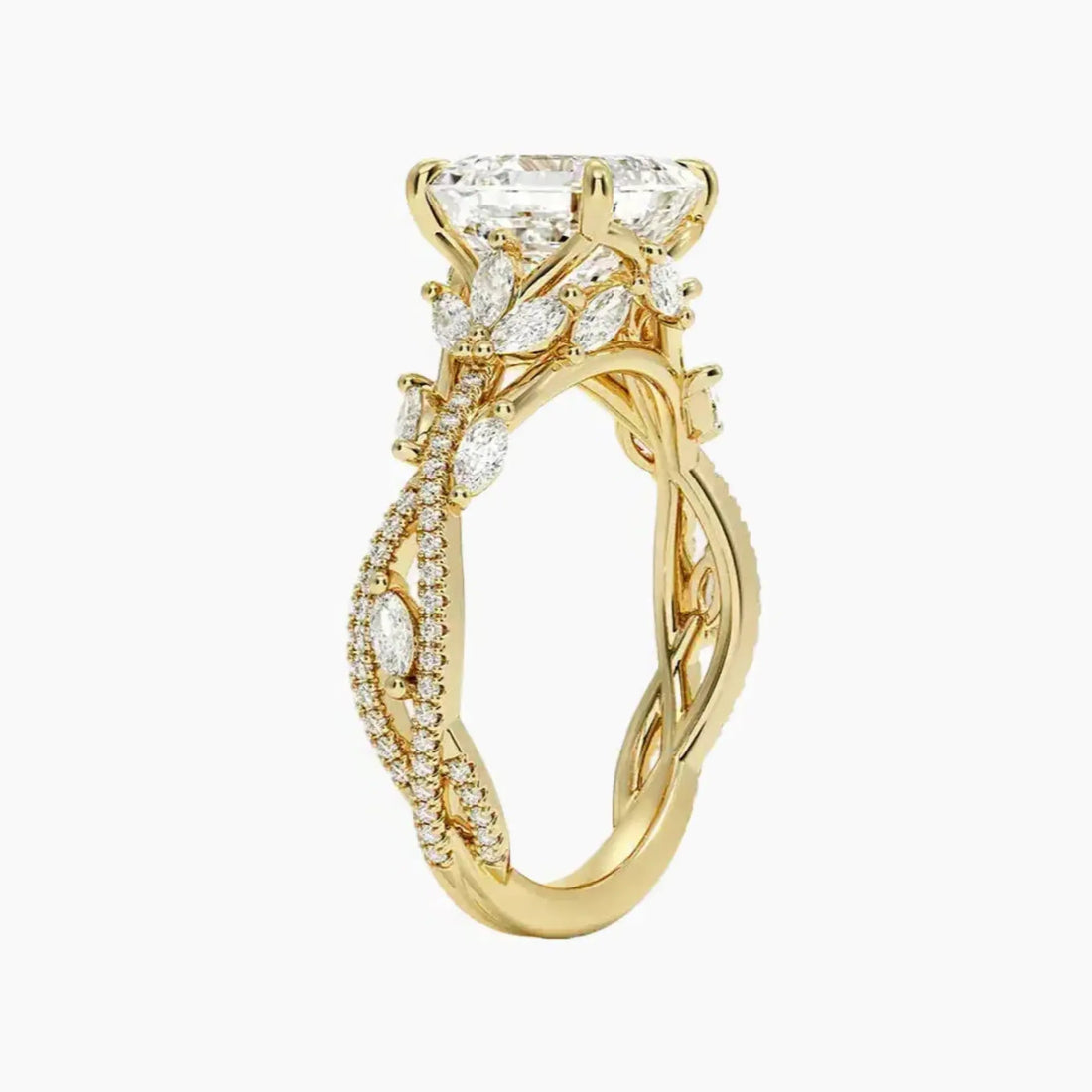Melia Adorned Asscher Designer 2.5 Carat Lab Grown Diamond Engagement Ring in 14K Yellow Gold